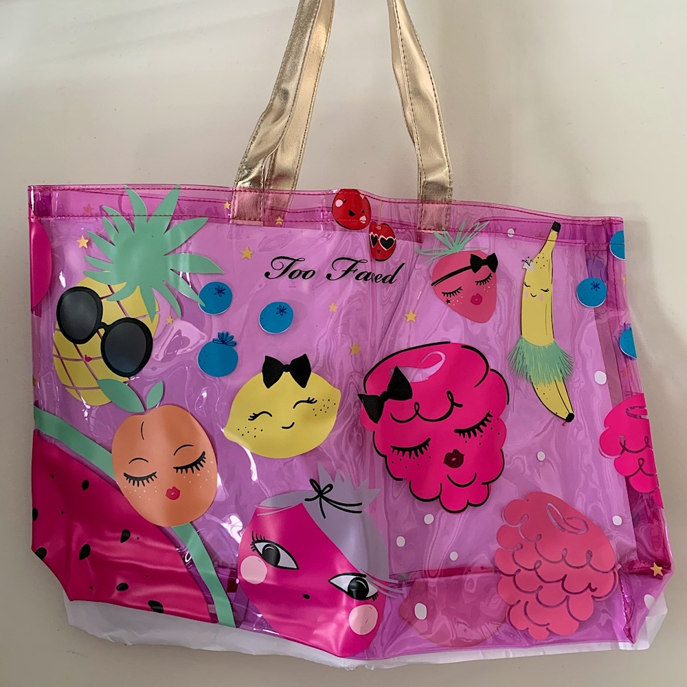 Too Faced Pink Plastic Tropical Beach Tote